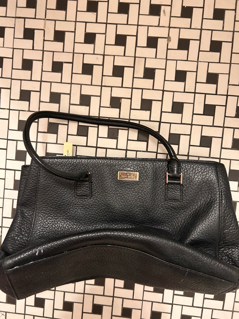 kate spade Black Pebbled Leather Top-Handle Shoulder Bag with Gold Plate